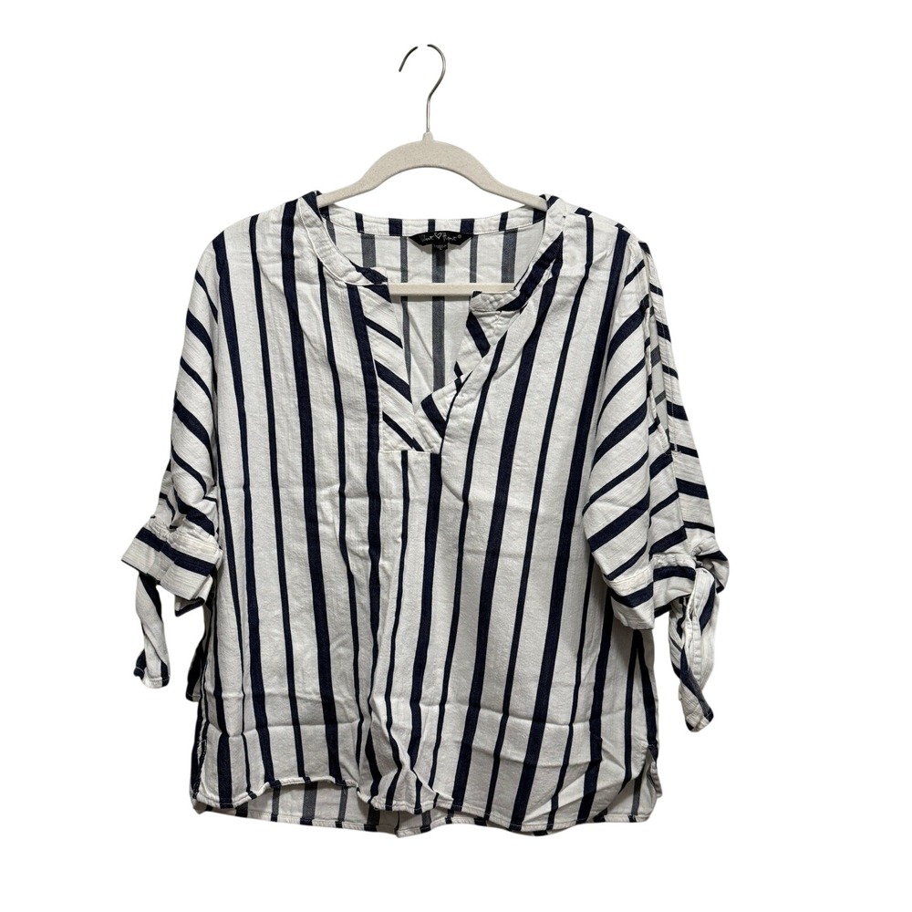 Velvet Heart Striped V Neck Tie‎ Sleeve Blouse Women's L Coastal